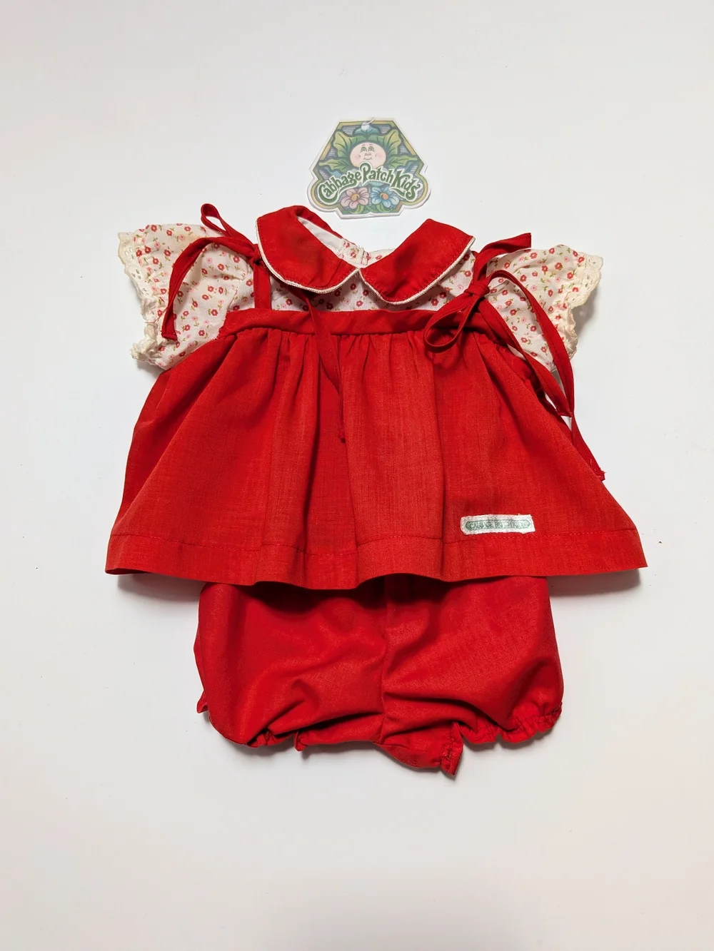 Vtg Cabbage Patch Kids Doll Red Shoulder Tie Dress 3K CPK & New Bloomers